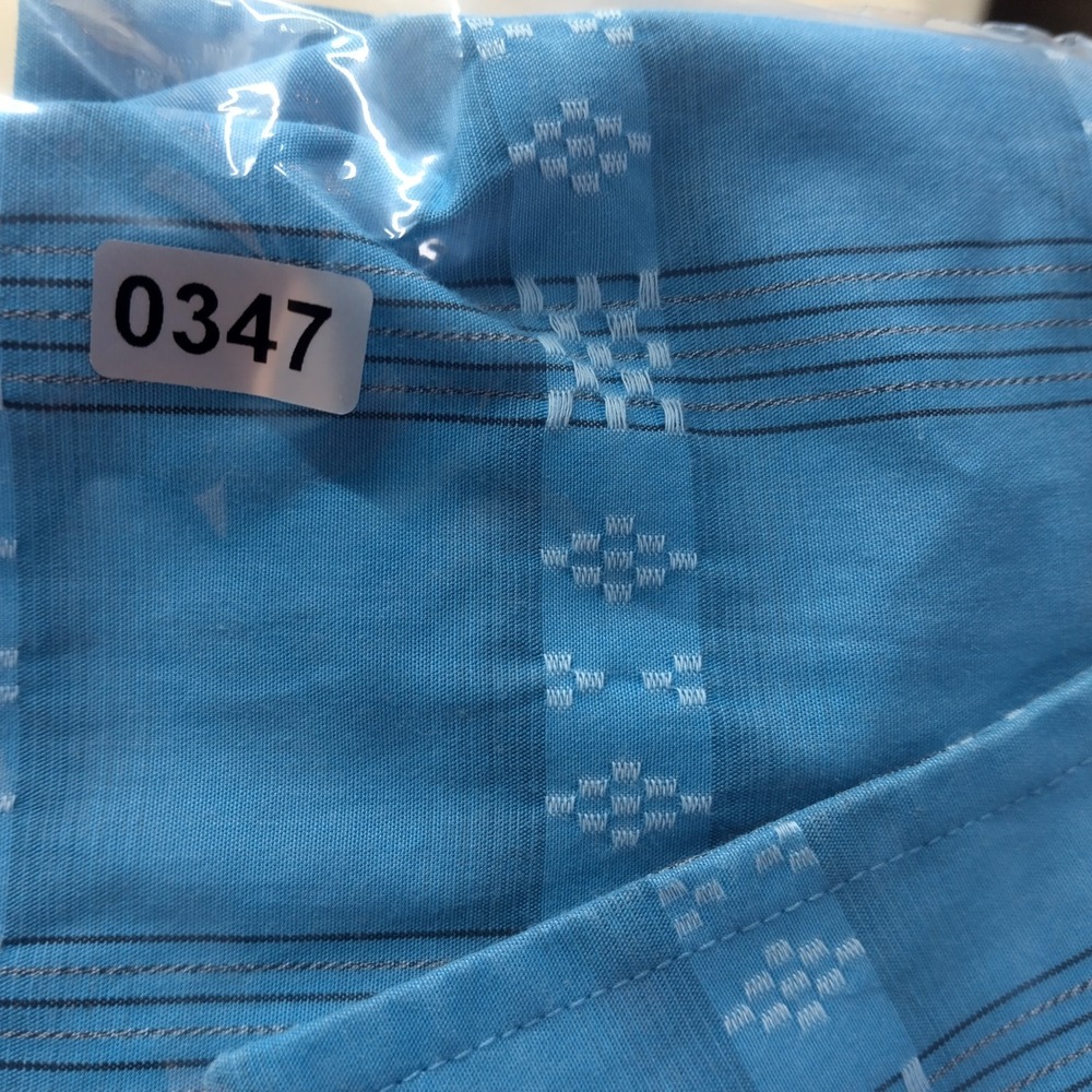 Pendleton Mens Large Blue Dobby Geometric Stripe Cotton Short Sleeve Shirt - Picture 7 of 7
